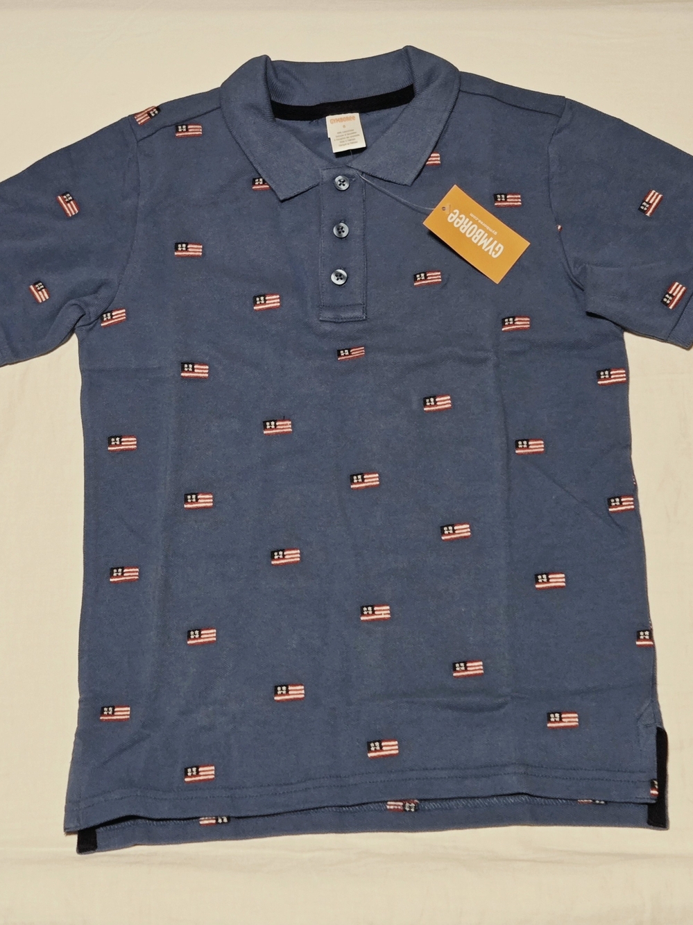 Gymboree Flag Embroidered Polo Boys Blue & Red Size 8